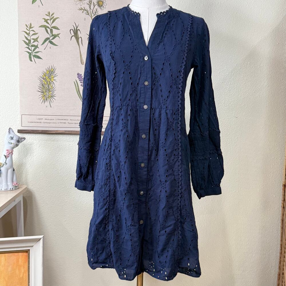 Eyelet Lace Balloon Sleeve Shirtdress Cottage Coastal Cowgirl Gloomy Coquette XS